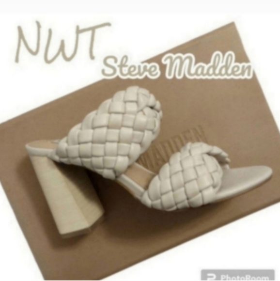 NWT Steve Madden Women's Cream Woven Heeled Sandals 🆕👡 - Picture 1 of 8